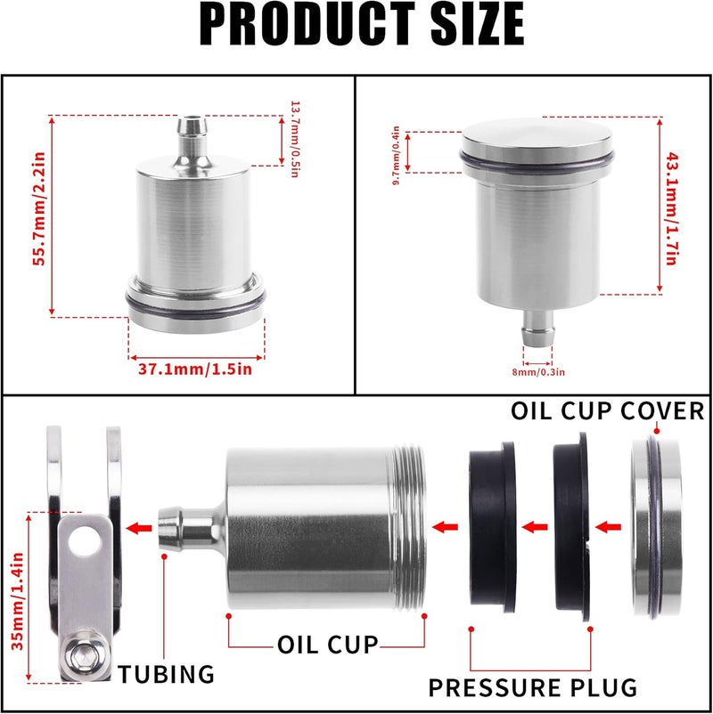 MRELC Universal Motorcycle Aluminum Brake Fluid Reservoir Oil Cup Fit For Yamaha Kawasaki Honda Suzuki BMW and more (Silver) - Image 4